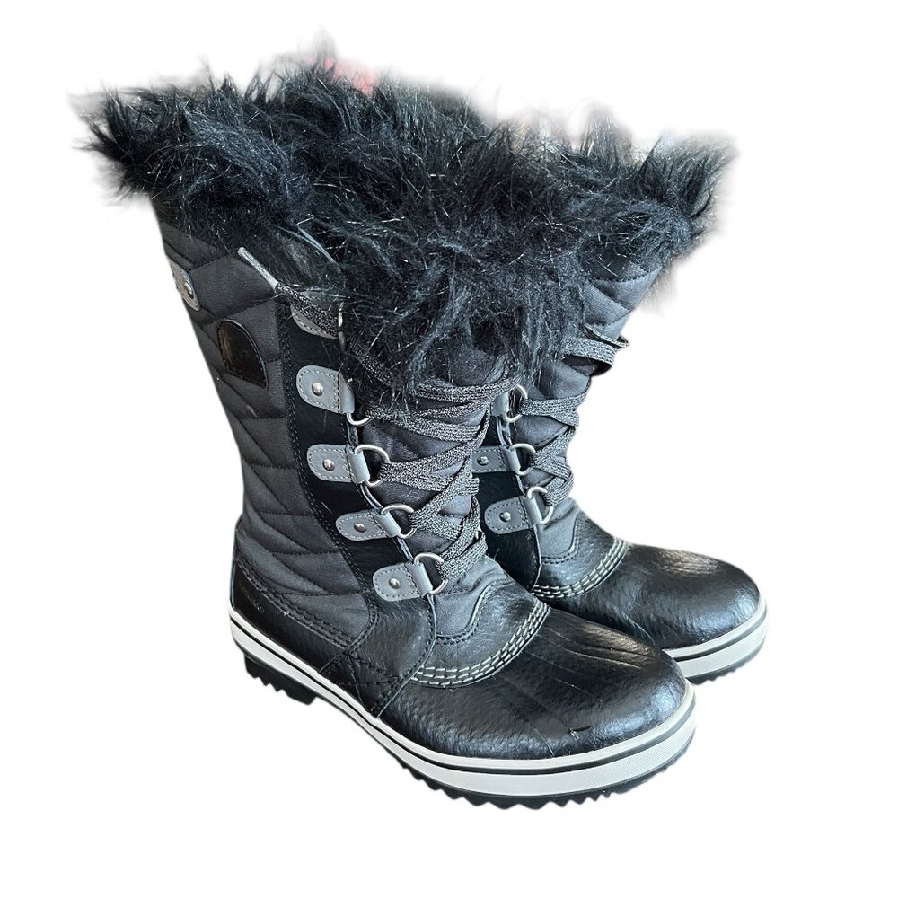 ❄️ Sorel Tofino II Youth 5 Waterproof Winter Boots Black Faux Fur Excellent!